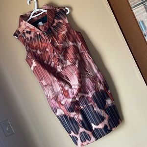 TRACY REESE sz6 drop waist sheath dress funnel neck silk & wool rust